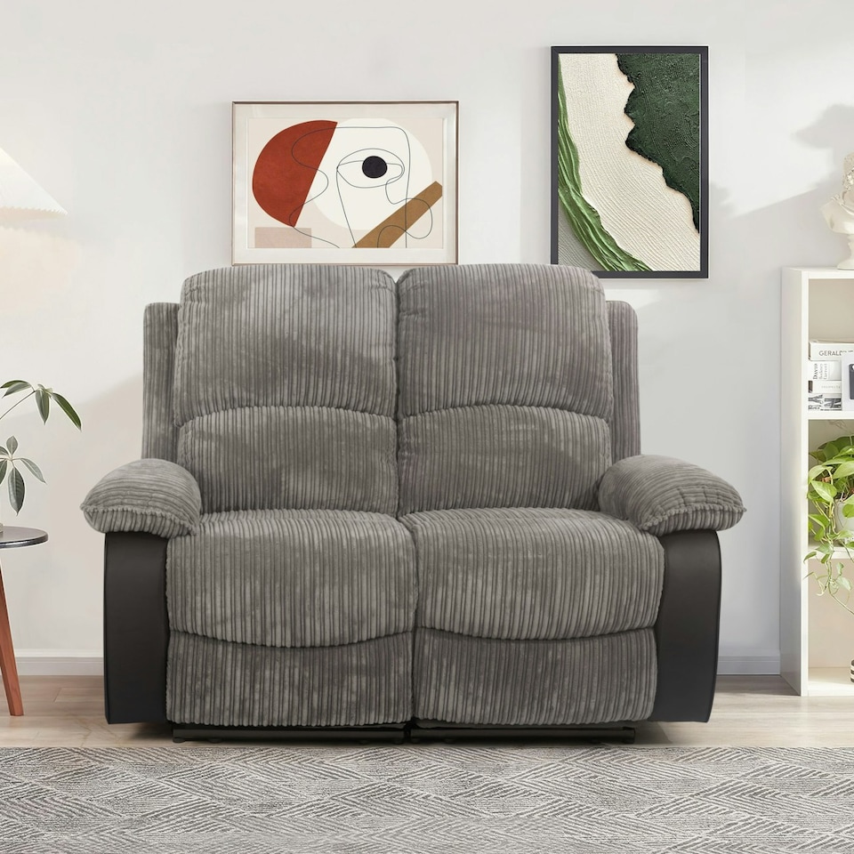 image 1 of Jumbo Cord 2 Seat Reclining Sofa In Grey