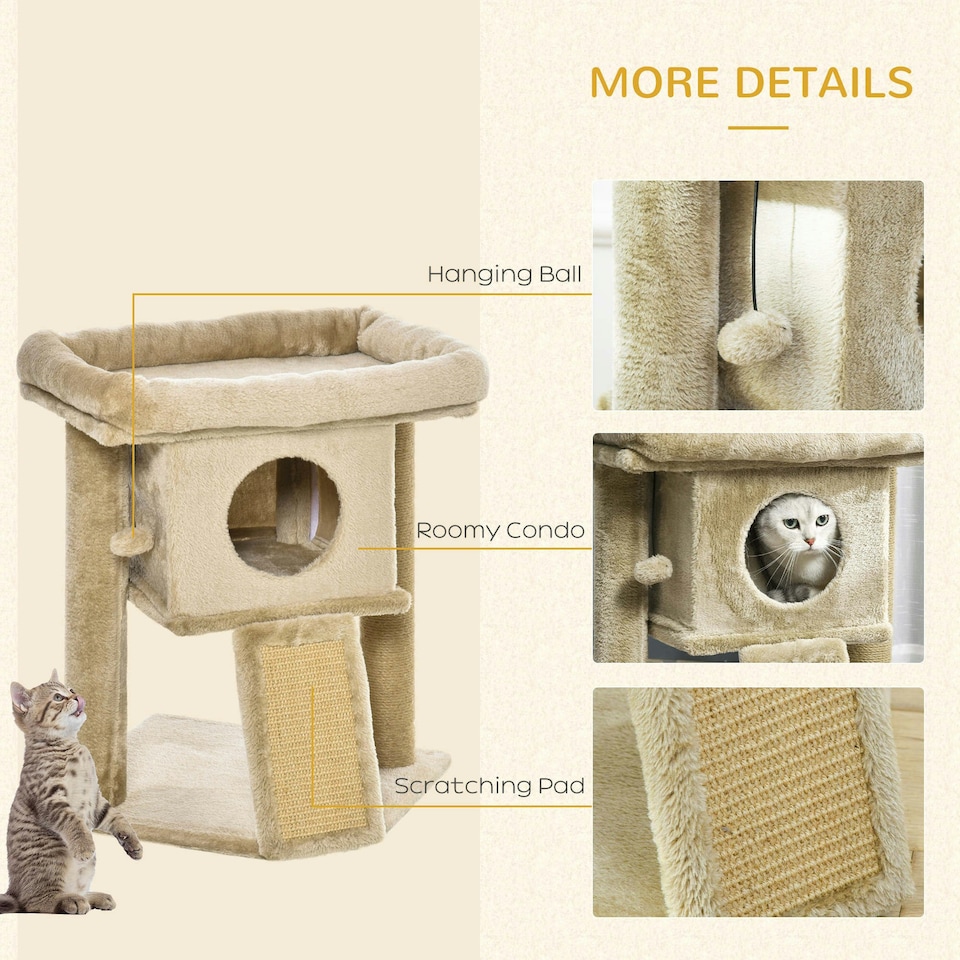 image 1 of PawHut Cat Tree Tower Indoor with Cats Scratching Post Cat House, Coffee