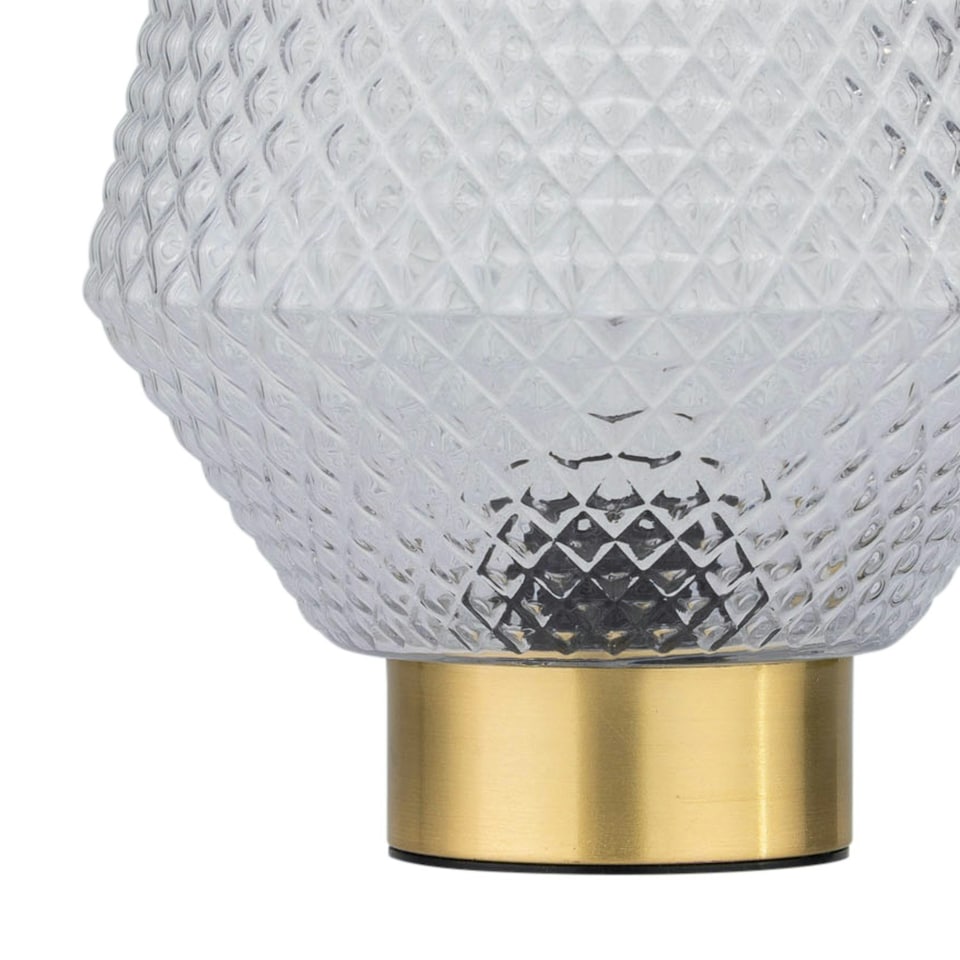 image 1 of Set of 2 Porter - Battery Operated Satin Brass Lamps Clear Tex Glass Bronze | Clear
