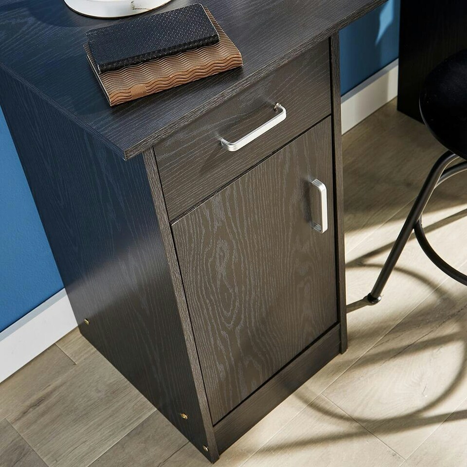 image 1 of Computer Desk 1 Drawer 1 Door Compact Workstation Home Office Table Black