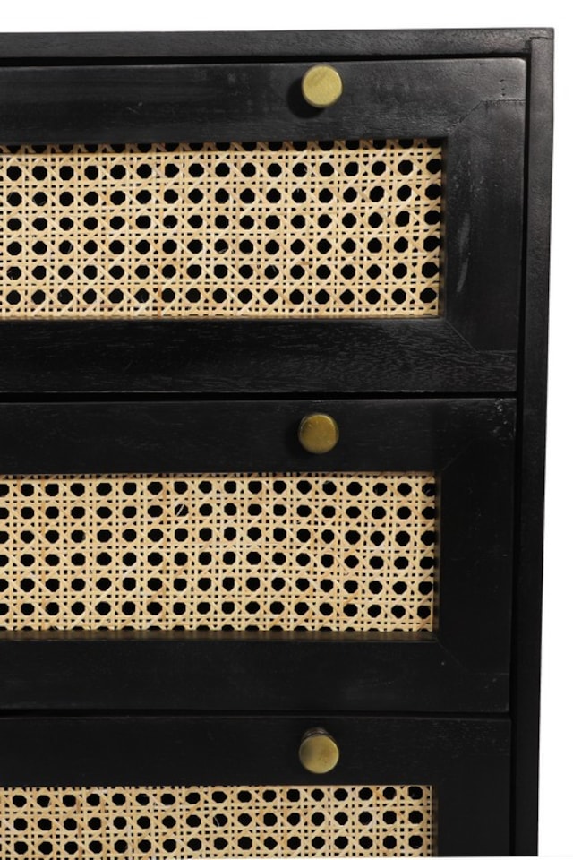 image 1 of Rattan Chest of Drawer - Mango Wood/Iron - L45 x W90 x H78 cm - Black Finish with Natural Rattan - Assembly Required