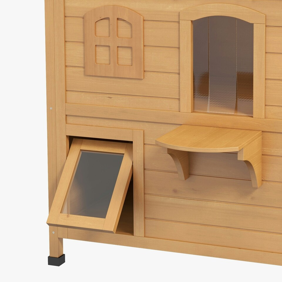 image 1 of PawHut Wooden Cat House Cat Cave Pet Shelter Condos Outdoor Natural Wood Finish