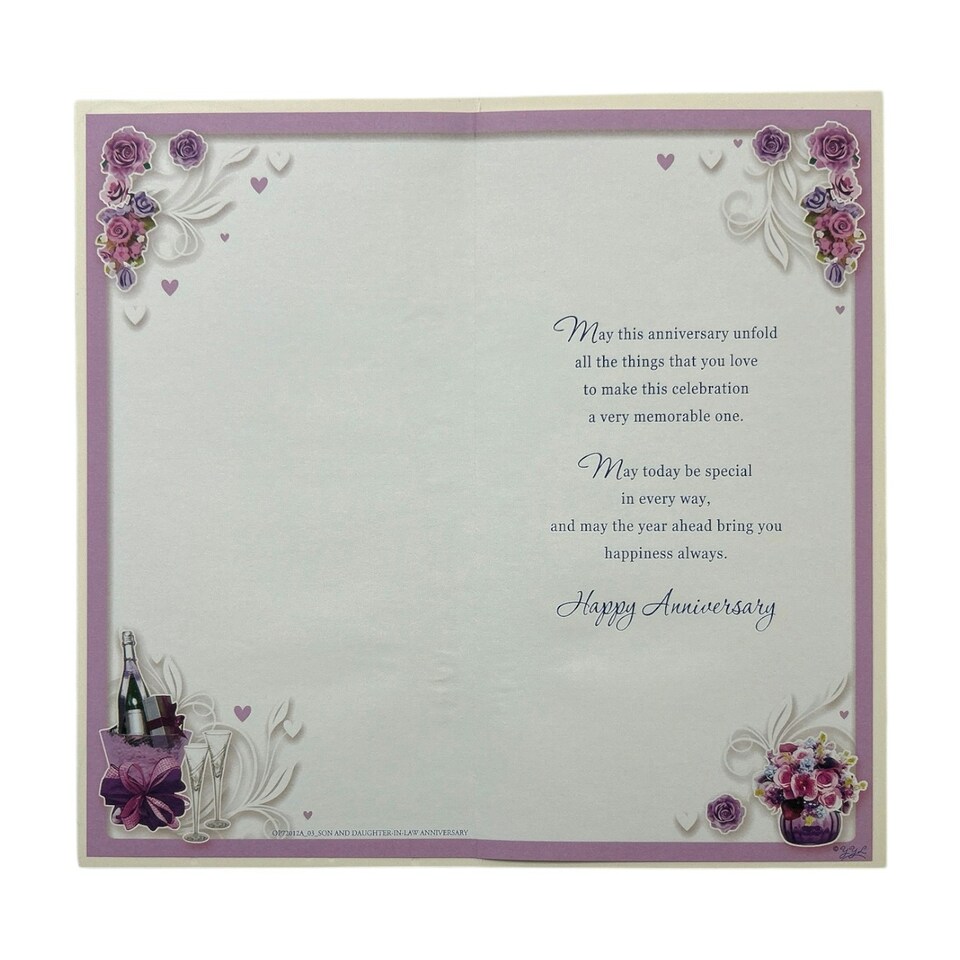 image 1 of Son & Daughter-in-Law Purple Floral Design Opacity Anniversary Card
