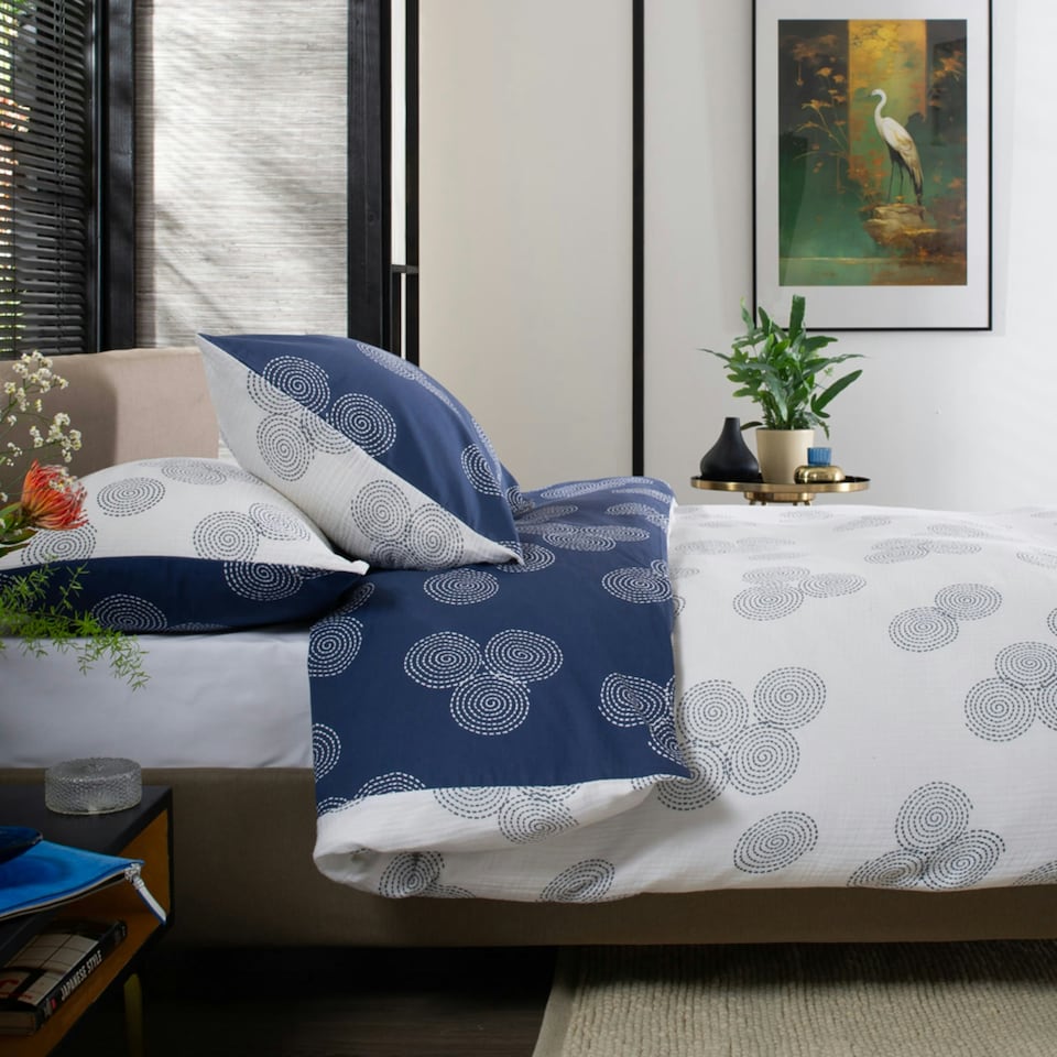 image 1 of Hyogo Japanese-Inspired Luxury Double Gauze Cotton Duvet Cover Set Blue | White | Single