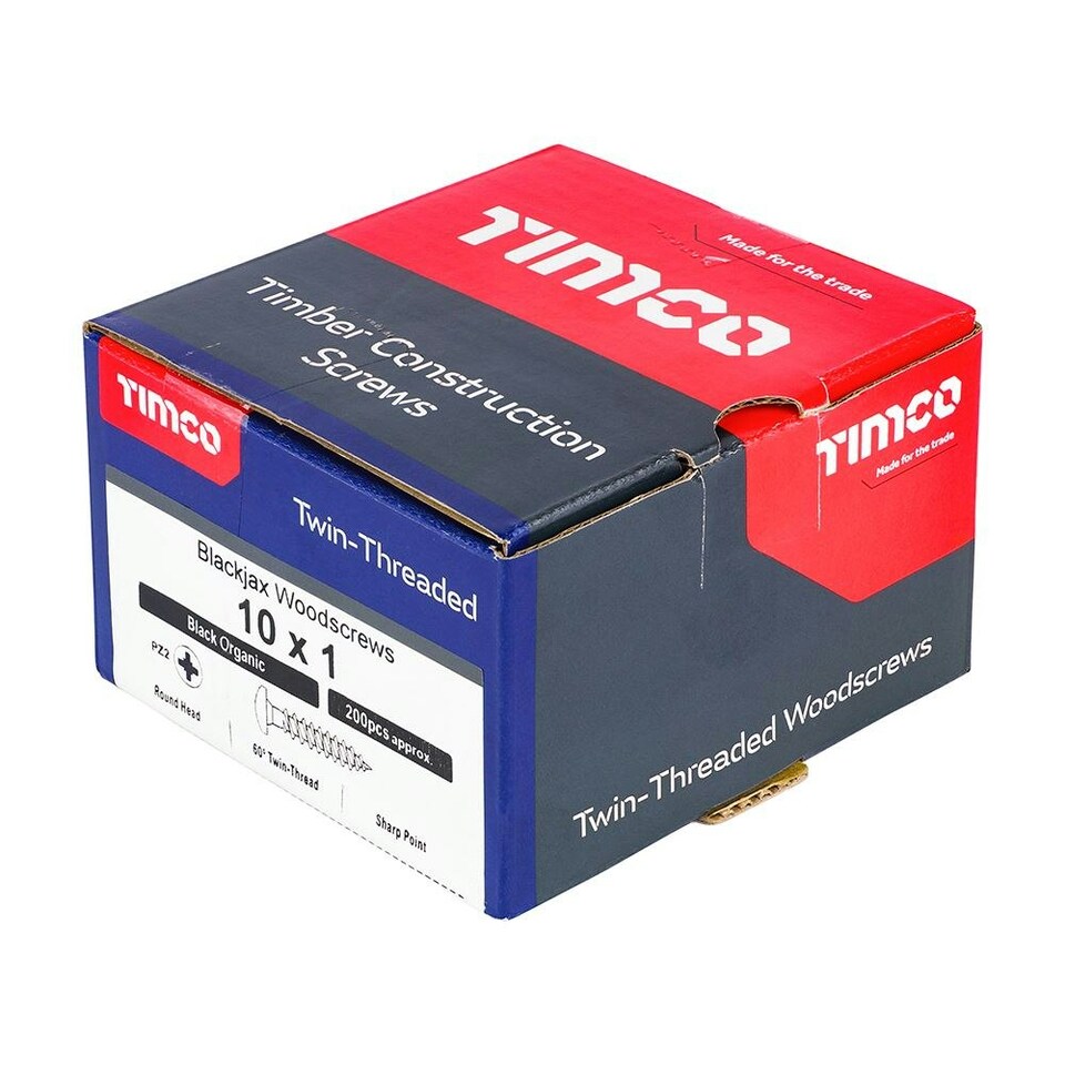 image 1 of Timco - Blackjax Woodscrews - PZ - Round - Black Organic (Size 10 x 1 - 200 Pieces)