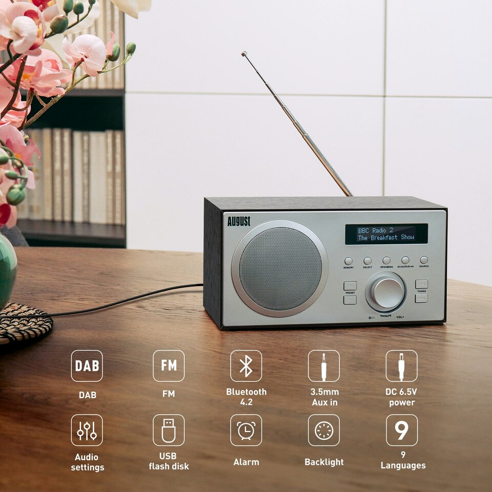 image 1 of DAB/DAB+/FM Radio Dual Mode Alarm Clock Bluetooth Speaker - August MB420B