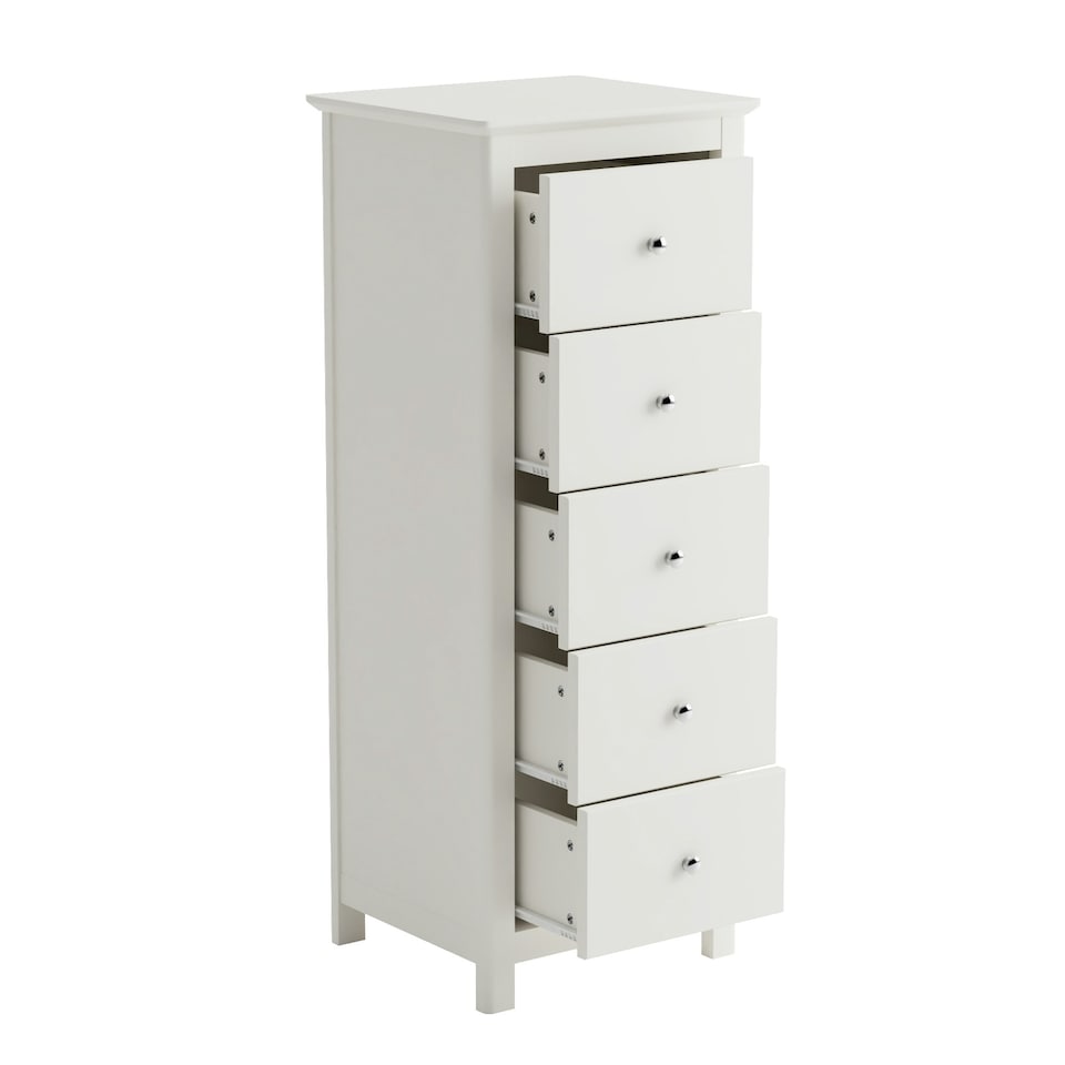 image 1 of Core Products Nairn White 5 Drawer Narrow Chest Of Drawers H114.2cm x W45cm x D40cm White