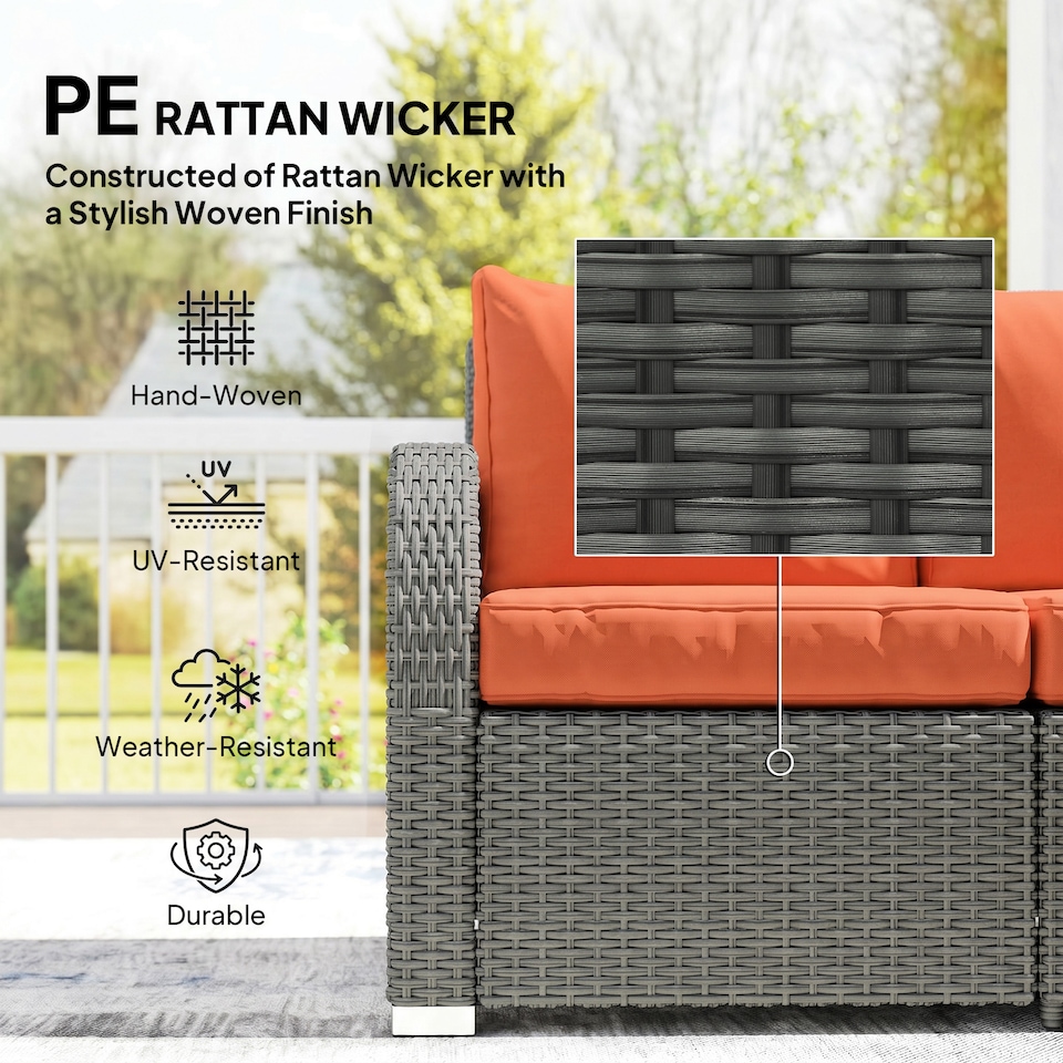 image 1 of Outsunny Rattan Garden Furniture Set with Recliners, Footstools, Orange