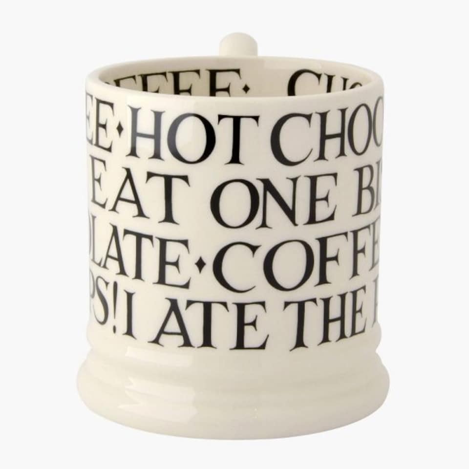image 1 of Mug: 1 x 300ml Emma Bridgewater Black Toast All Over Writing 1/2 Pint Mug, Ceramic White