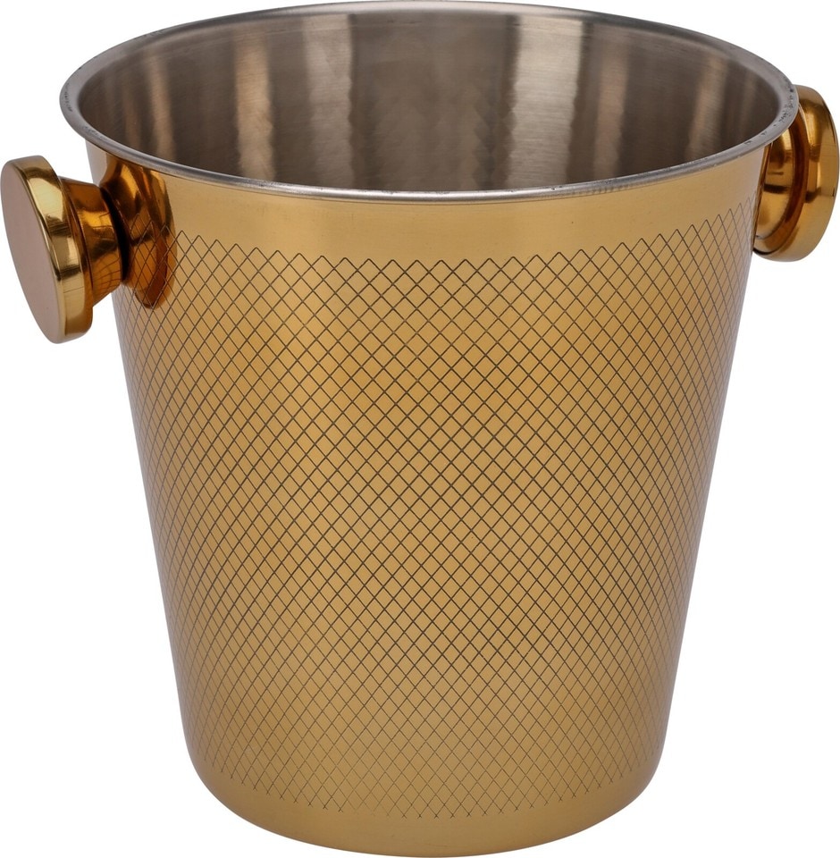 image 1 of Gold Metal Barware Set Cocktail Shaker Ice Bucket Wine Cooler Tongs Double Wall | Gold | Champagne & Wine Bottle Cooler