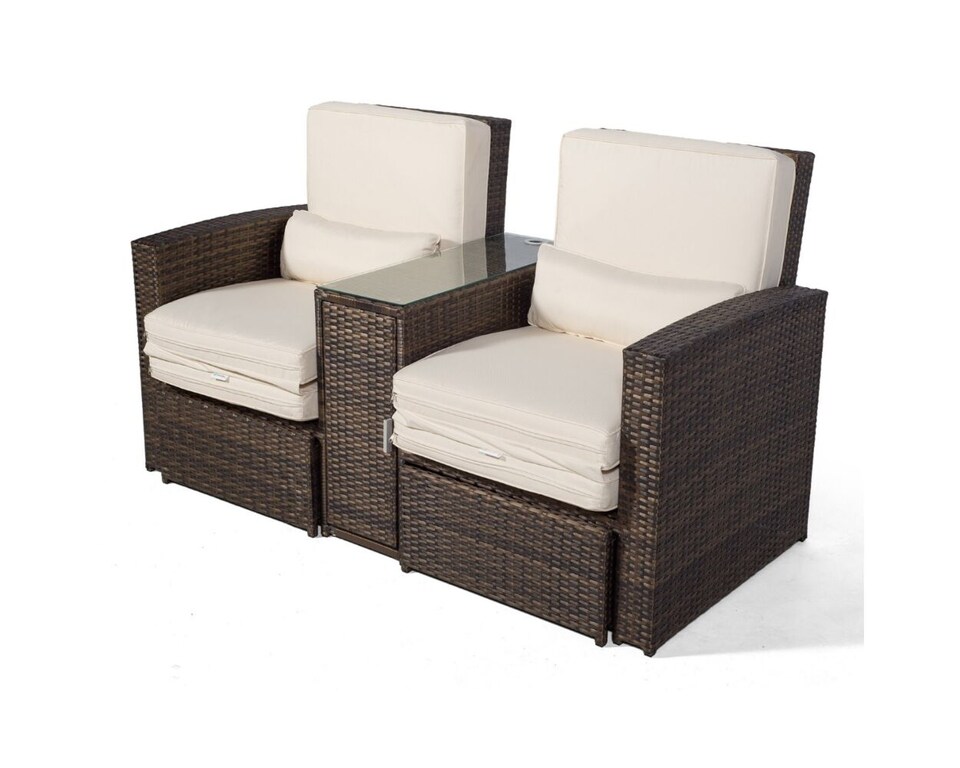image 1 of Giardino Nevada Double Reclining Rattan Sun Loungers Set | Brown | Brown