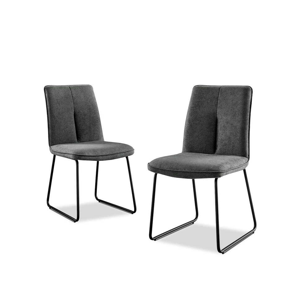 image 1 of Furniturebox 2x Halle Dark Grey Fabric Black Leg Dining Chairs