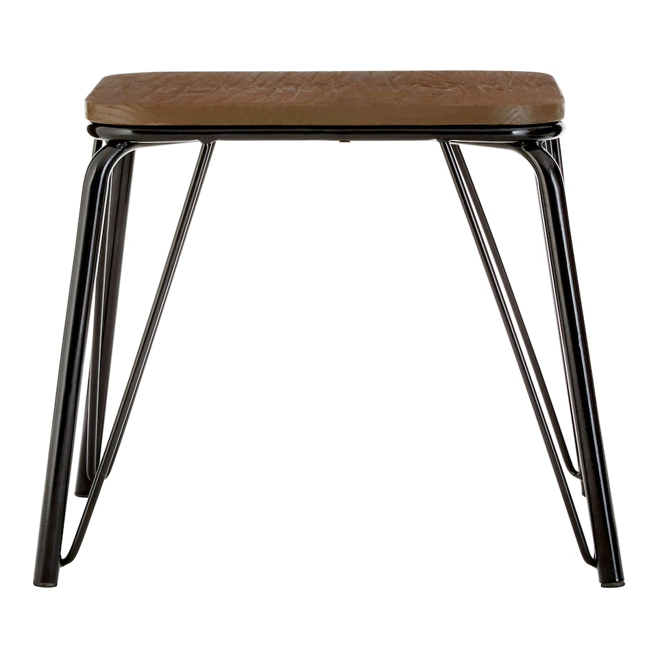 image 1 of Interiors by Premier Black Metal and Elm Wood Stool, Small Square Stool, Accent Wooden Stool for Home, Office
