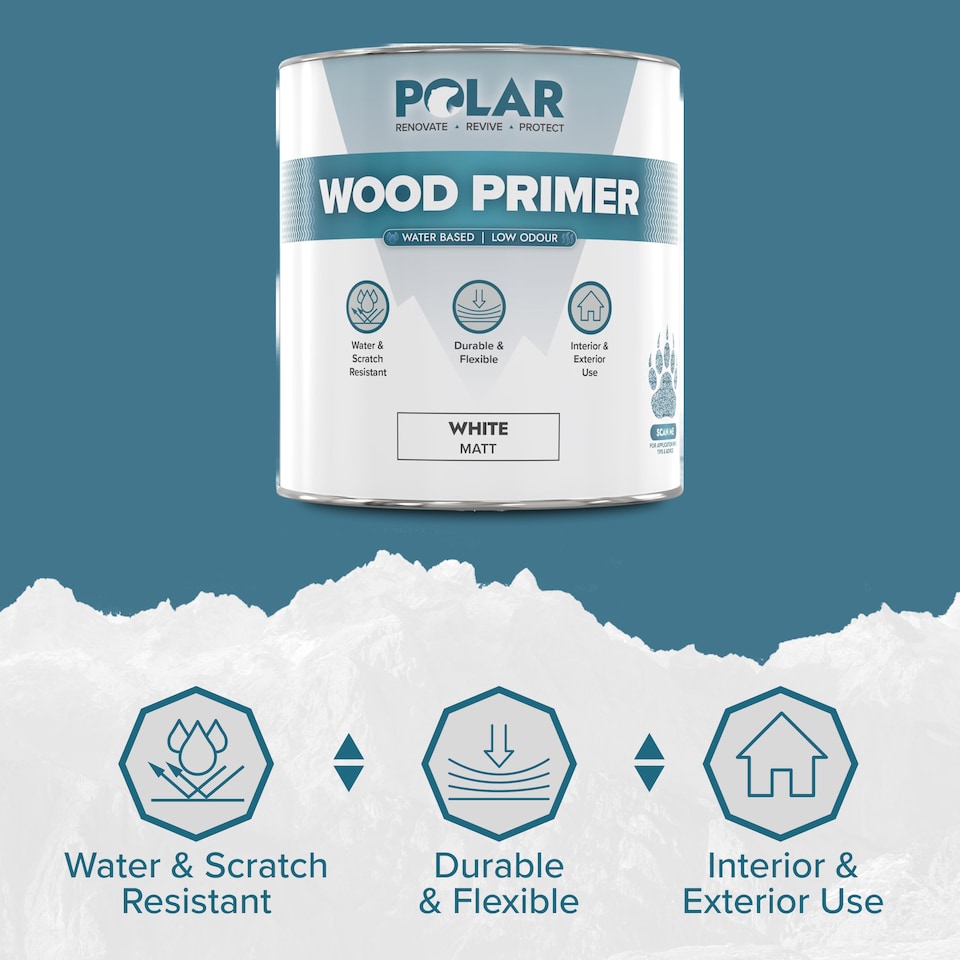 image 1 of Polar Wood Primer Undercoat Water Based Interior & Exterior | White | White | 1 litre