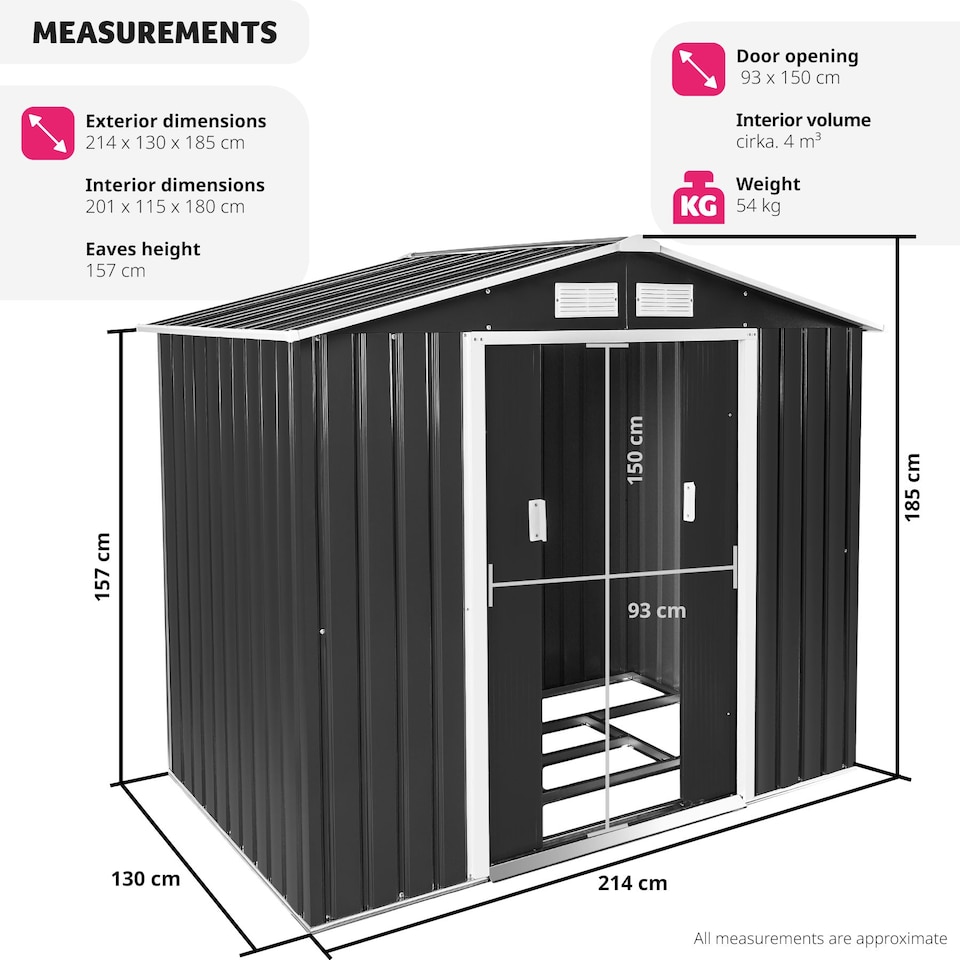 image 1 of Shed with Gable Roof - steel, foundation included, 214 x 130 x 185 cm | Grey | grey/white | 214 x 130 x 185 cm | 1