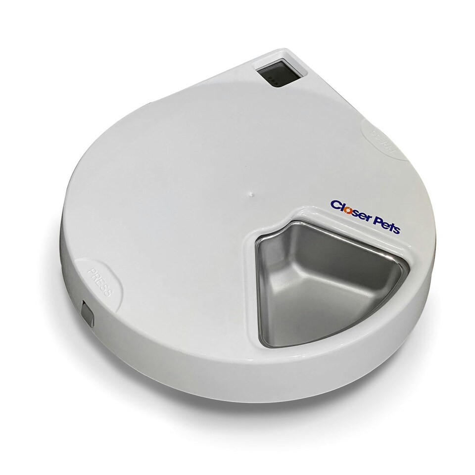 image 1 of Closer Pets Five-Meal Automatic Pet Feeder with Stainless Steel Bowl Inserts (C500) White