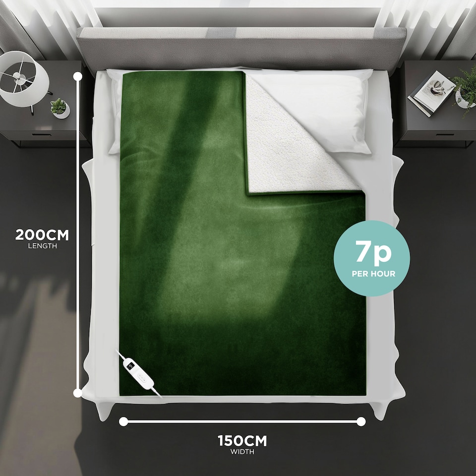 image 1 of DMD Heated Electric Throw Blanket, Fleece Sherpa, 9 Heat Settings & Timer, 150x200cm
