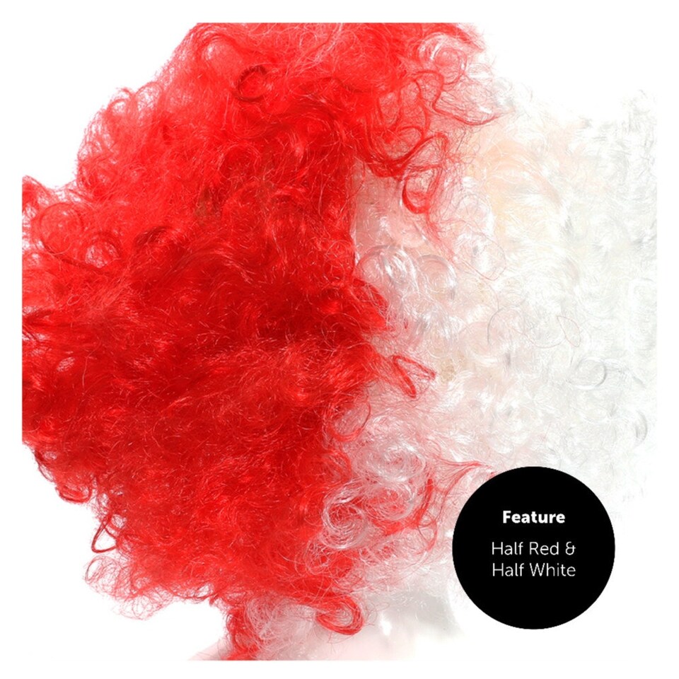 image 1 of Pack of 12 Red and White Supporters Curly Wig Red | One Size