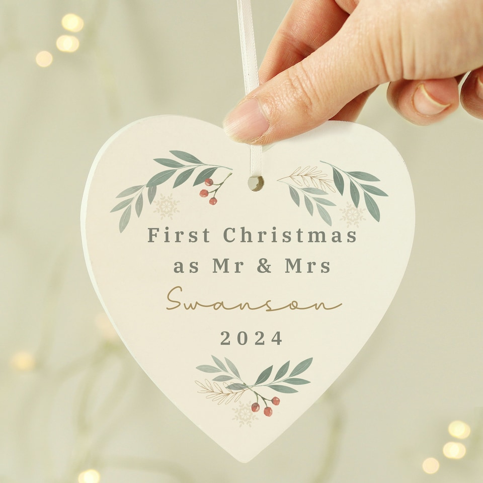 image 1 of Personalised Christmas Foliage Hanging Heart Decoration