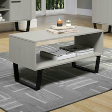 Texas Open Coffee Table With Undershelf - Solid Wood Top and Black Metal Underframe | Grey | Solid Grey Wax | One Size | 1