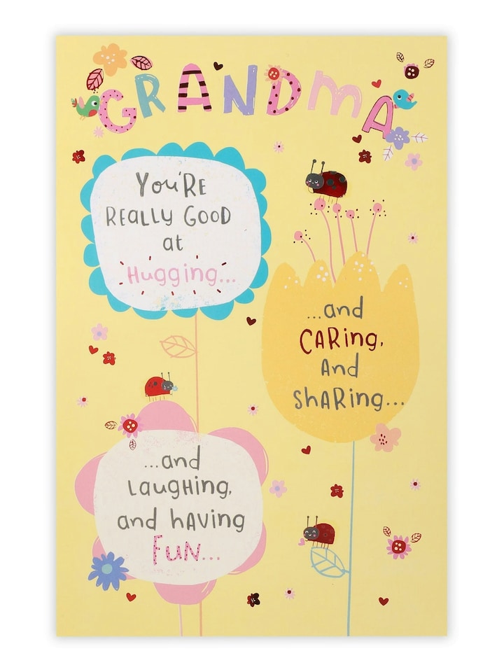 image 1 of Cute Ladybirds On Flowers Grandma Birthday Card