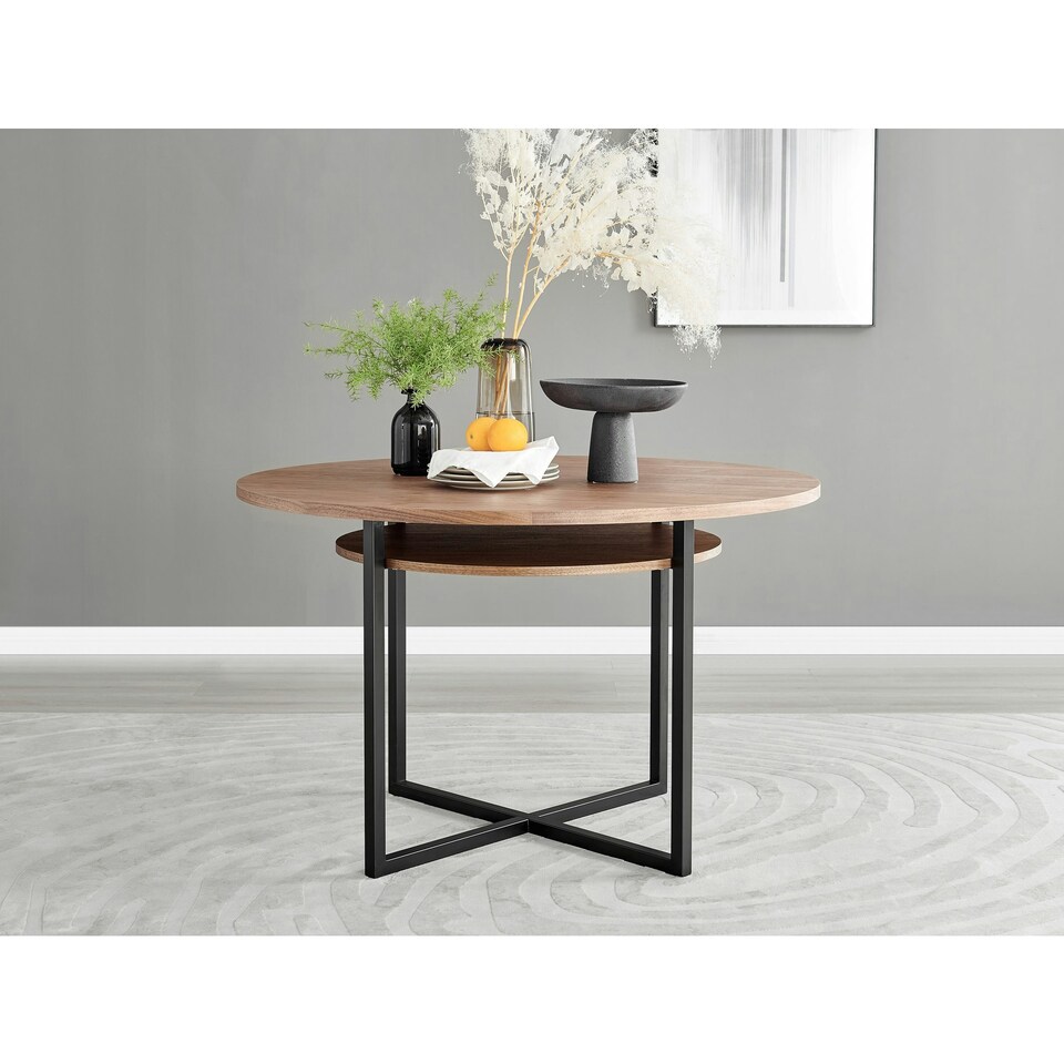image 1 of Furniturebox Adley Wooden and Black Metal Round Storage Dining Table
