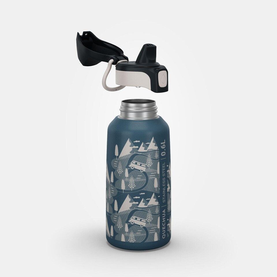 image 1 of Decathlon 0.6 L kids’ stainless steel water flask 500 with instant stopper for hiking
