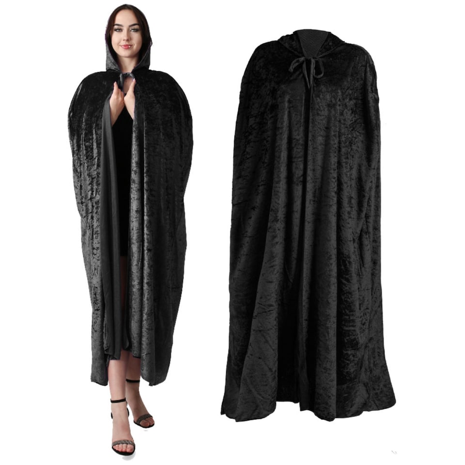 Black Hooded Velour Cape | Black | 1 - Tesco Groceries
