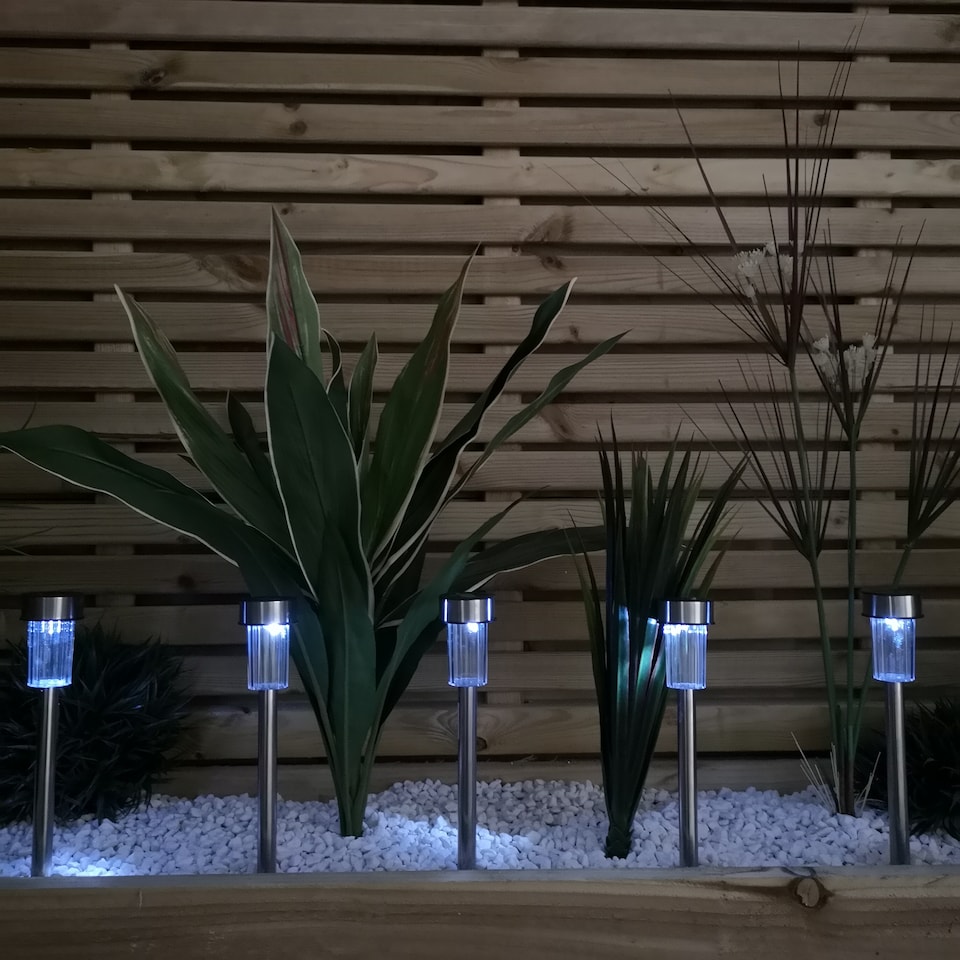 image 1 of 36cm 10 White LED Stainless Steel Solar Garden Path Lights