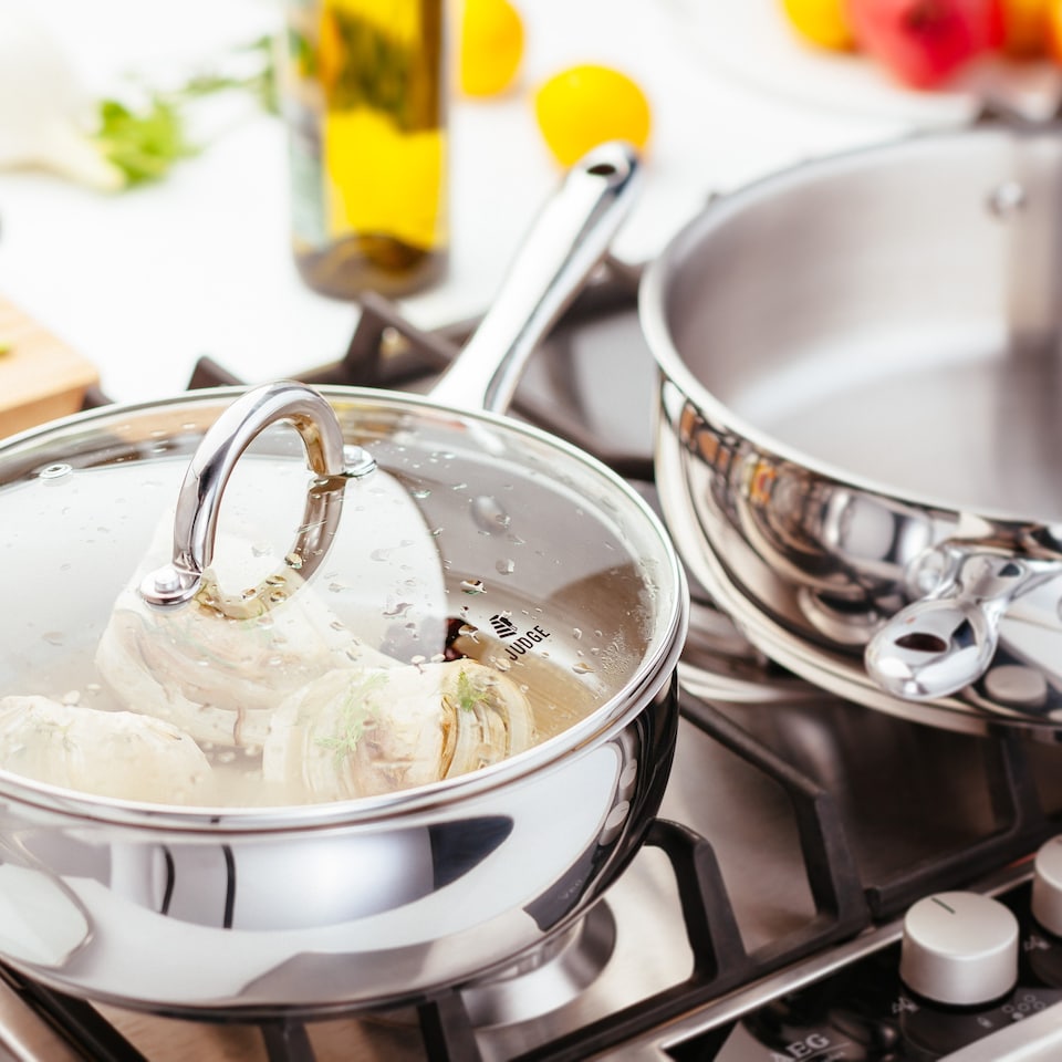 image 1 of Judge Classic Stainless Steel Saute Pan with Glass Lid 24cm