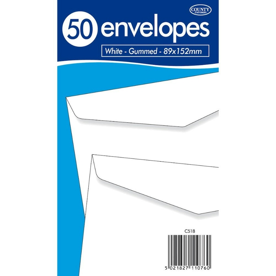 image 1 of Pack of 50 89x152mm White Gummed Envelopes