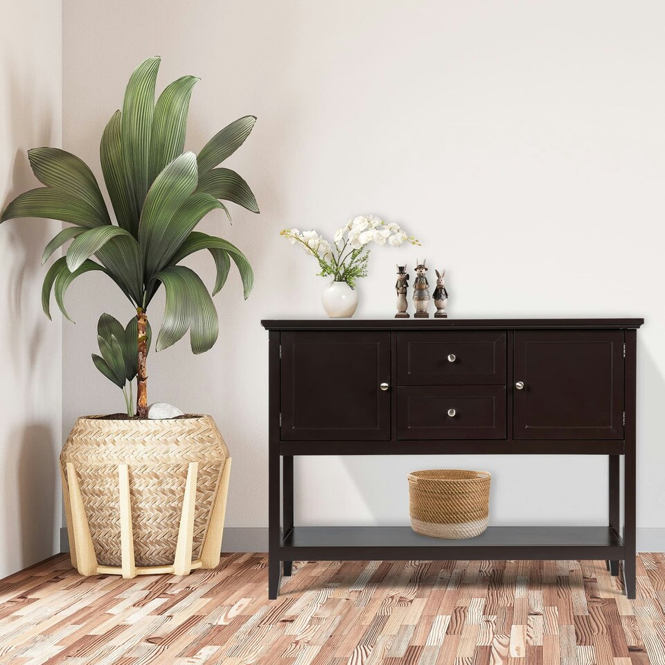 image 1 of COSTWAY Sideboard Storage Cabinet Narrow Console Table Brown