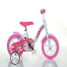 Dino Unicorn Girls 10in Bicycle With Stabilisers - White/Pink