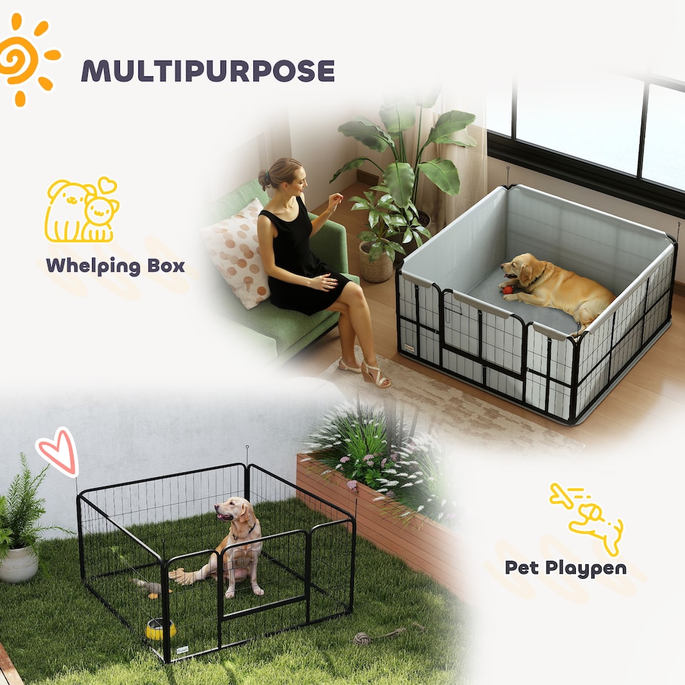 image 1 of PawHut Whelping Box for Dogs and Puppies, 4 Panel Whelping Pen with Washable Whelping Pad, Wind-Resistant Cloth, Lockable Door, Dog Playpen for Small and Medium Breeds, 122 x 122 x 60cm