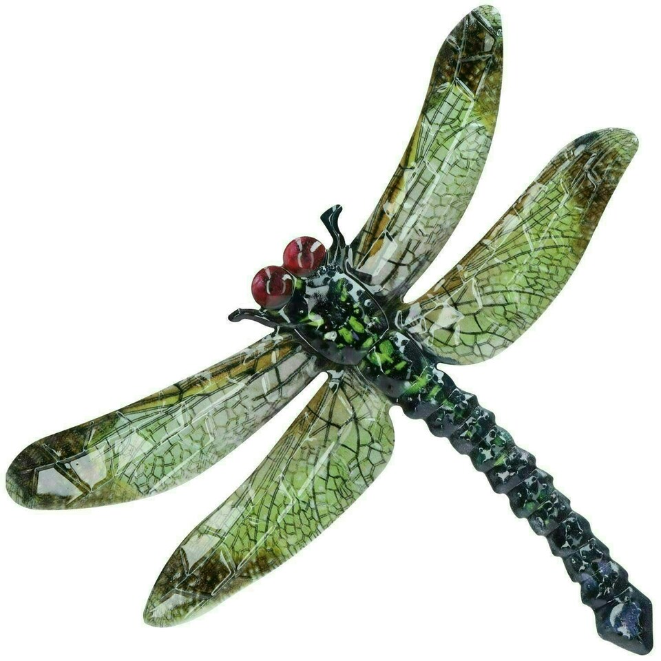image 1 of Green Metal Dragonfly Garden/Home Wall Art Ornament 35x28cm Inddor/Outdoor