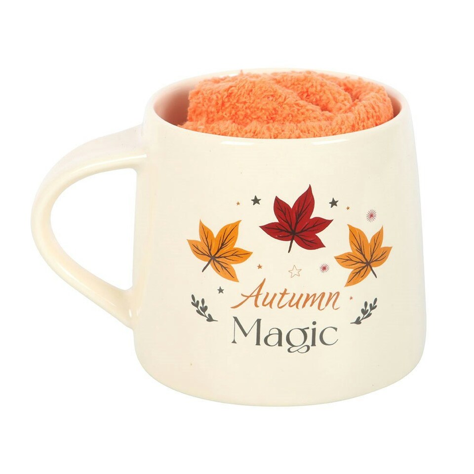 image 1 of Something Different Autumn Magic Mug and Sock Set - Off White/Orange - One Size