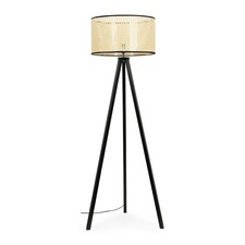 ValueLights Barbro Black Tripod Floor Lamp Wicker Trim Shade and Bulb