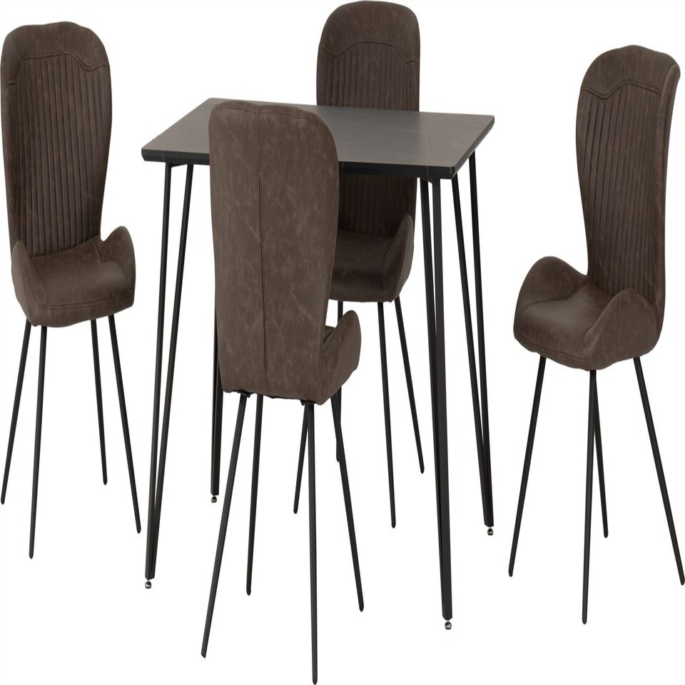 image 1 of Marlow Dining Set with Quebec Chairs Black | Black Marble/Grey Faux Leather