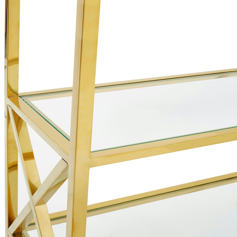 image 1 of Interiors by Premier Contemporary Gold Finish Cross Design Bookshelf, Sturdy Book Storage Shelf, Ample Storage Slimline Bookshelf Gold