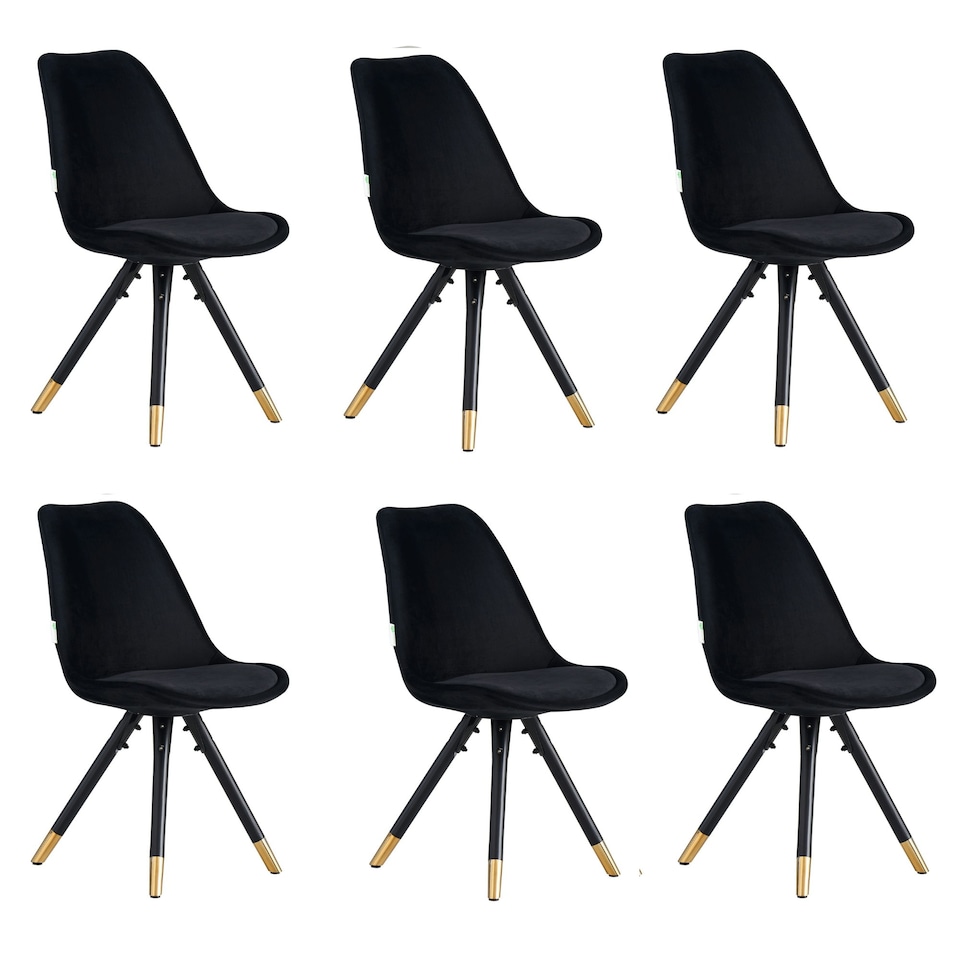 image 1 of Set of 6 Sofia Ergonomic Modern Dining Chairs Upholstered in Velvet, Metal Legs with Gold End Tips Green