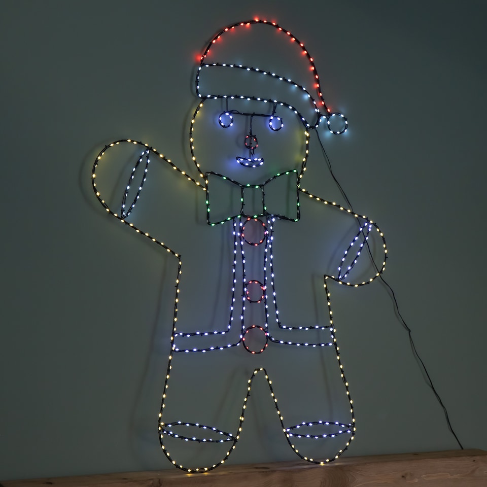 image 1 of 1.2m x 90cm Light up FlexiBright Gingerbread Man Decoration with 456 Twinkling Multi-Coloured LEDs
