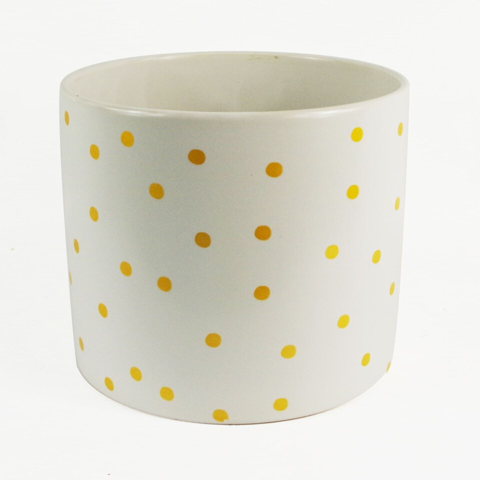 Ceramic Plant Pot Planter Gold Dot 15 x 15 x 18cm | White