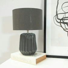 ValueLights Zak Charcoal Grey Pleated Textured Ceramic Table Lamp with matching Fabric Lamp Shade