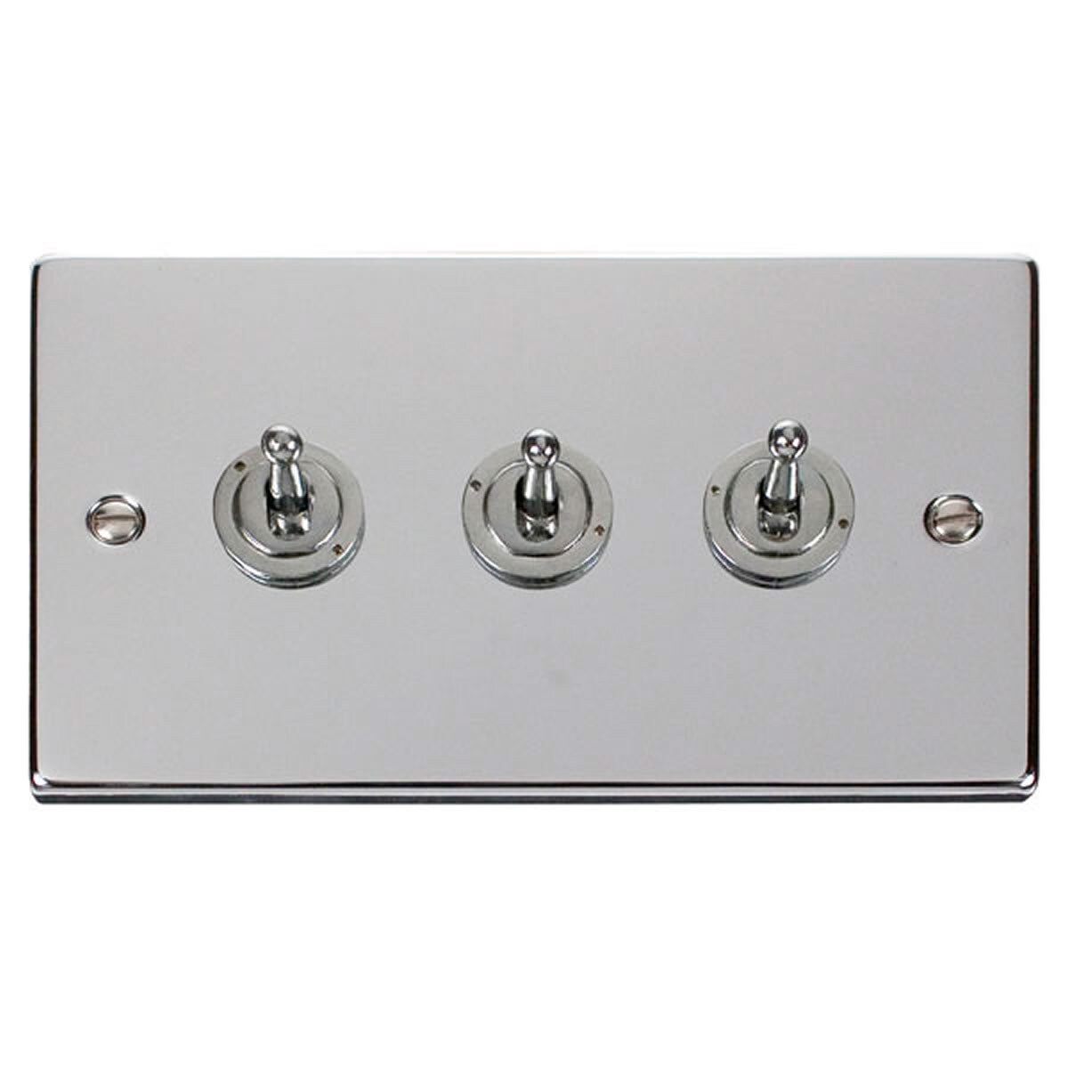 SE HOME Polished Chrome 3 Gang 2 Way 10AX Toggle Light Switch Chrome Polished Chrome