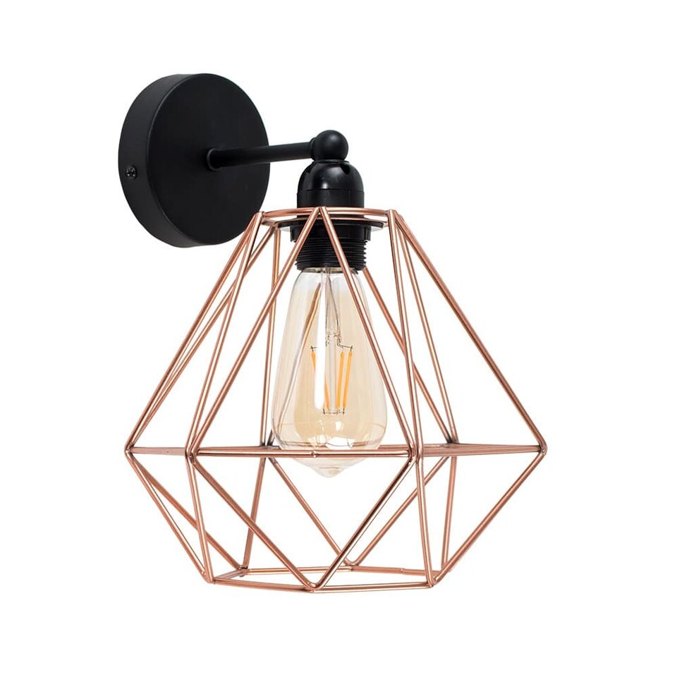 image 1 of ValueLights Cambourne Matte Black Wall Light Copper Shade & Bulb