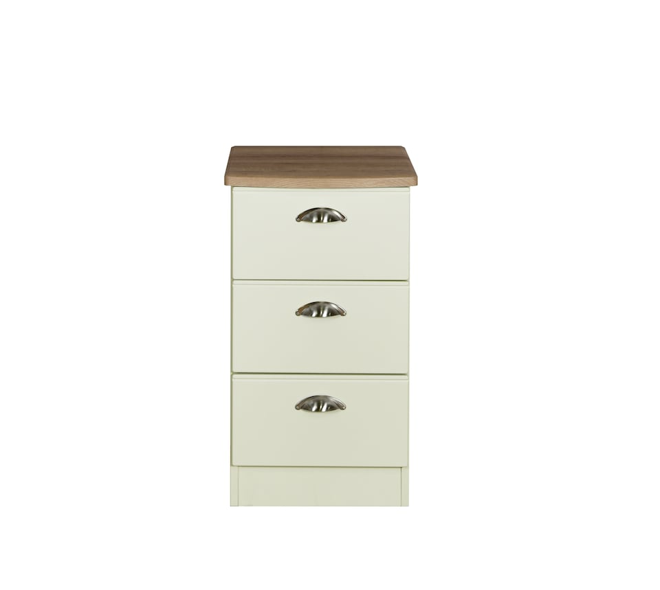 image 1 of Albert 3 Drawer Bedside Cabinet in Cream Ash & Riviera Oak (Ready Assembled) | Cream | Cream Ash & Riviera Oak