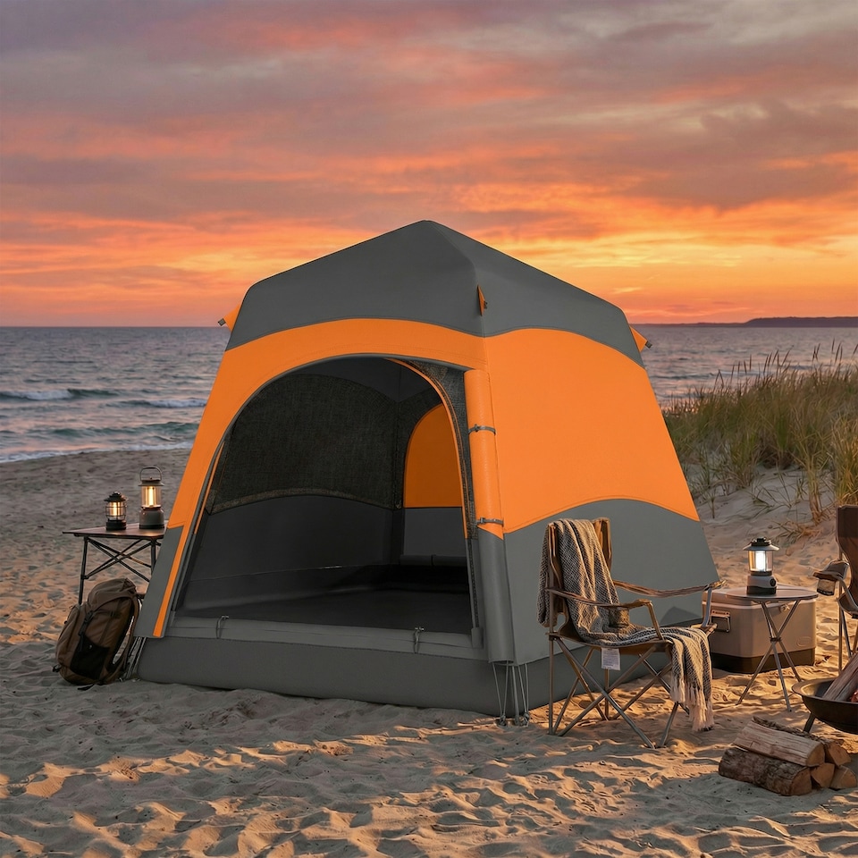 image 1 of Outsunny Double Layer Pop Up Tent with Rainfly, Portable Camping Shelter | Multi