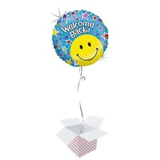 Welcome Back Holographic Round Foil Helium Balloon - Inflated Balloon in a Box