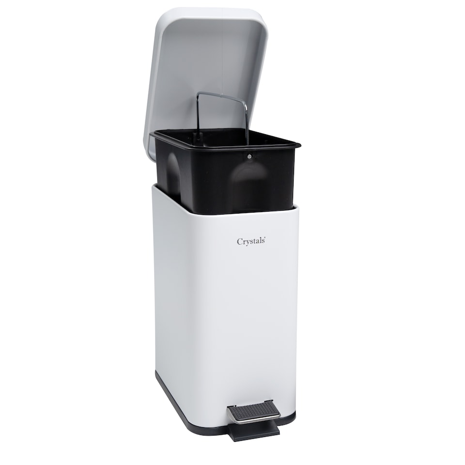 image 1 of 5L BATHROOM SLIM KITCHEN PEDAL RECTANGULAR BIN WASTE WITH SOFT CLOSING LID WHITE | White