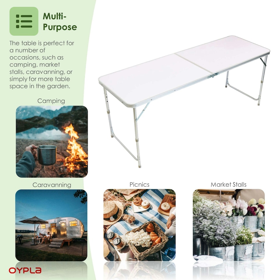 image 1 of Oypla 4ft Folding Outdoor Camping Kitchen Work Top Table White